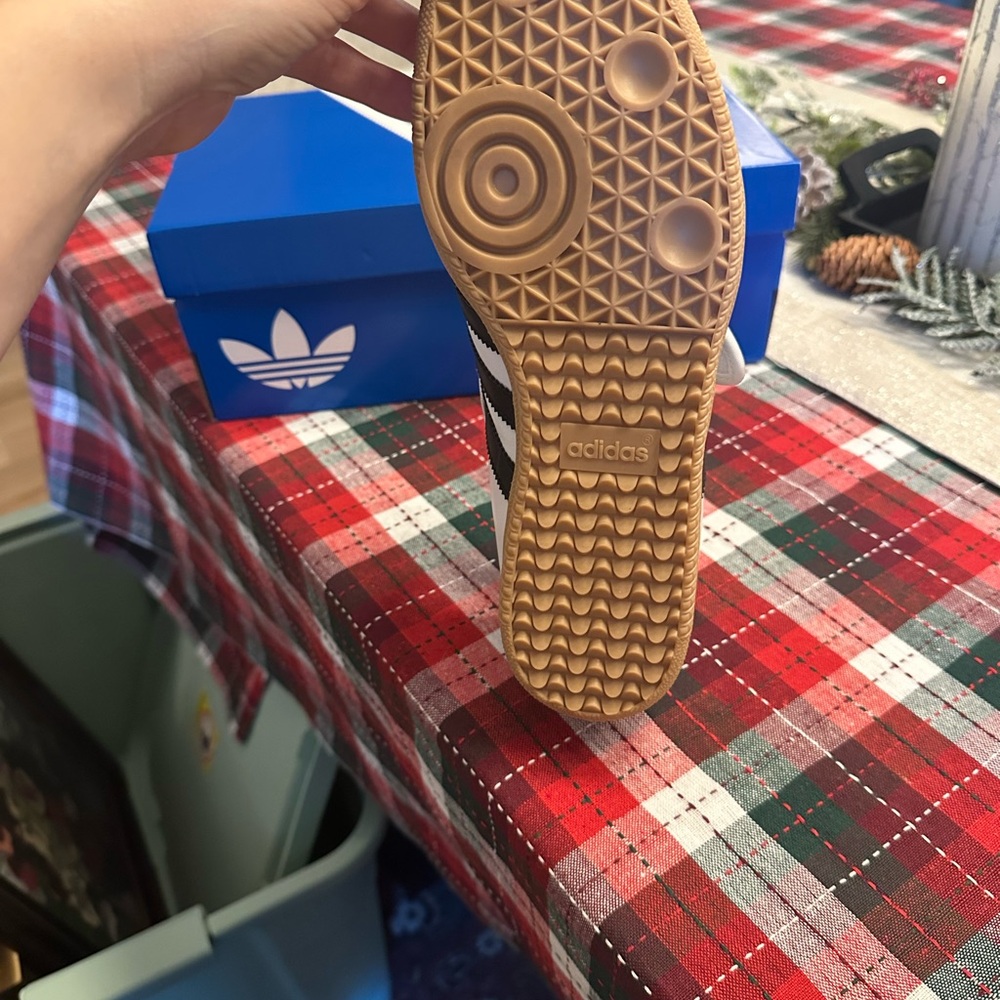 Adidas Samba Janes - White and Tan Flats with Black Stripes - Picture 10 of 14